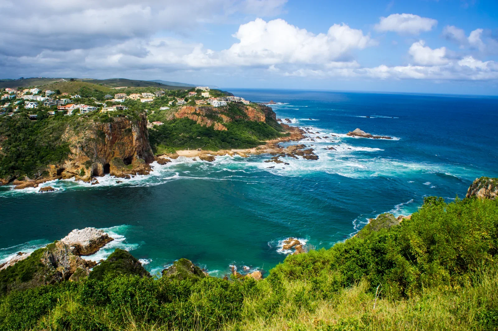 Aerial view of the Knysna Heads, where the lagoon meets the Indian Ocean on South Africa’s Garden Route