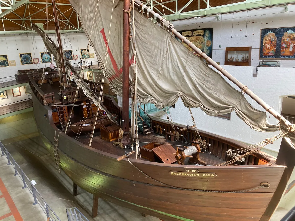 The full-size replica of Bartolomeu Dias's caravel inside the maritime museum at Mossel Bay