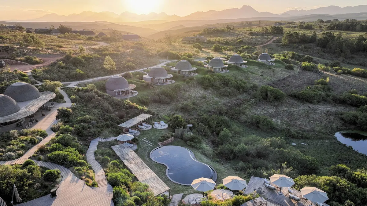 Aerial view of Gondwana Private Game Reserve's lodge and suites in the Outeniqua foothills near Mossel Bay